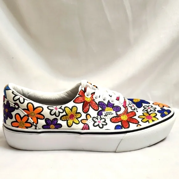 Vans Era Flower Multicolored Glitter Floral Platform Sneakers (Uni M 8, W 9.5) - Picture 1 of 13
